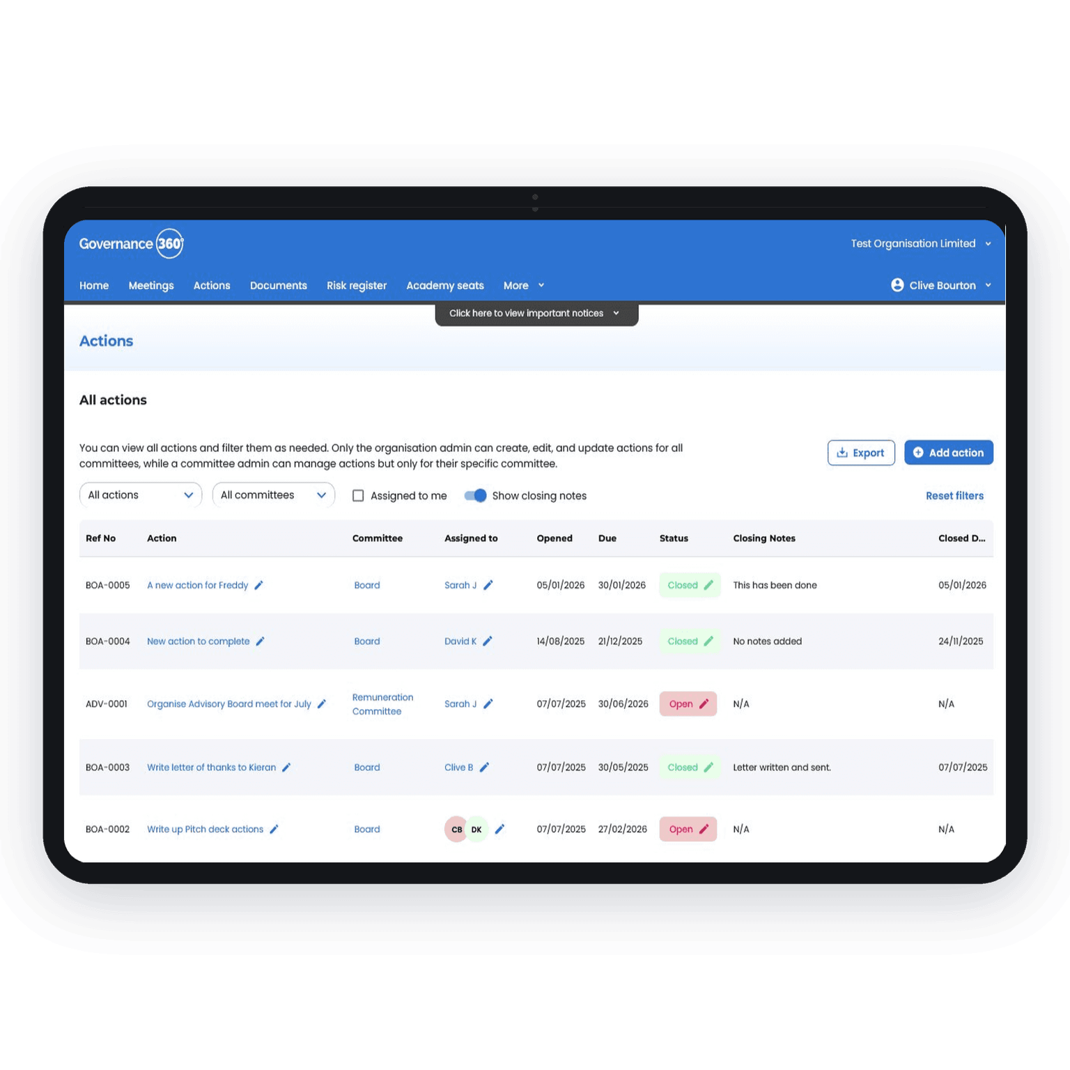 Action Register