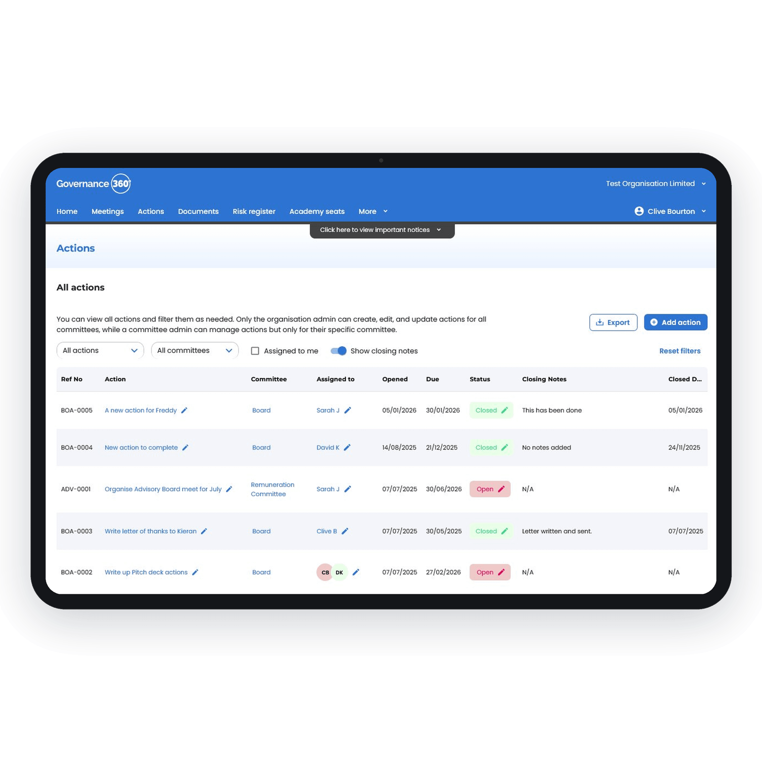 Action Register
