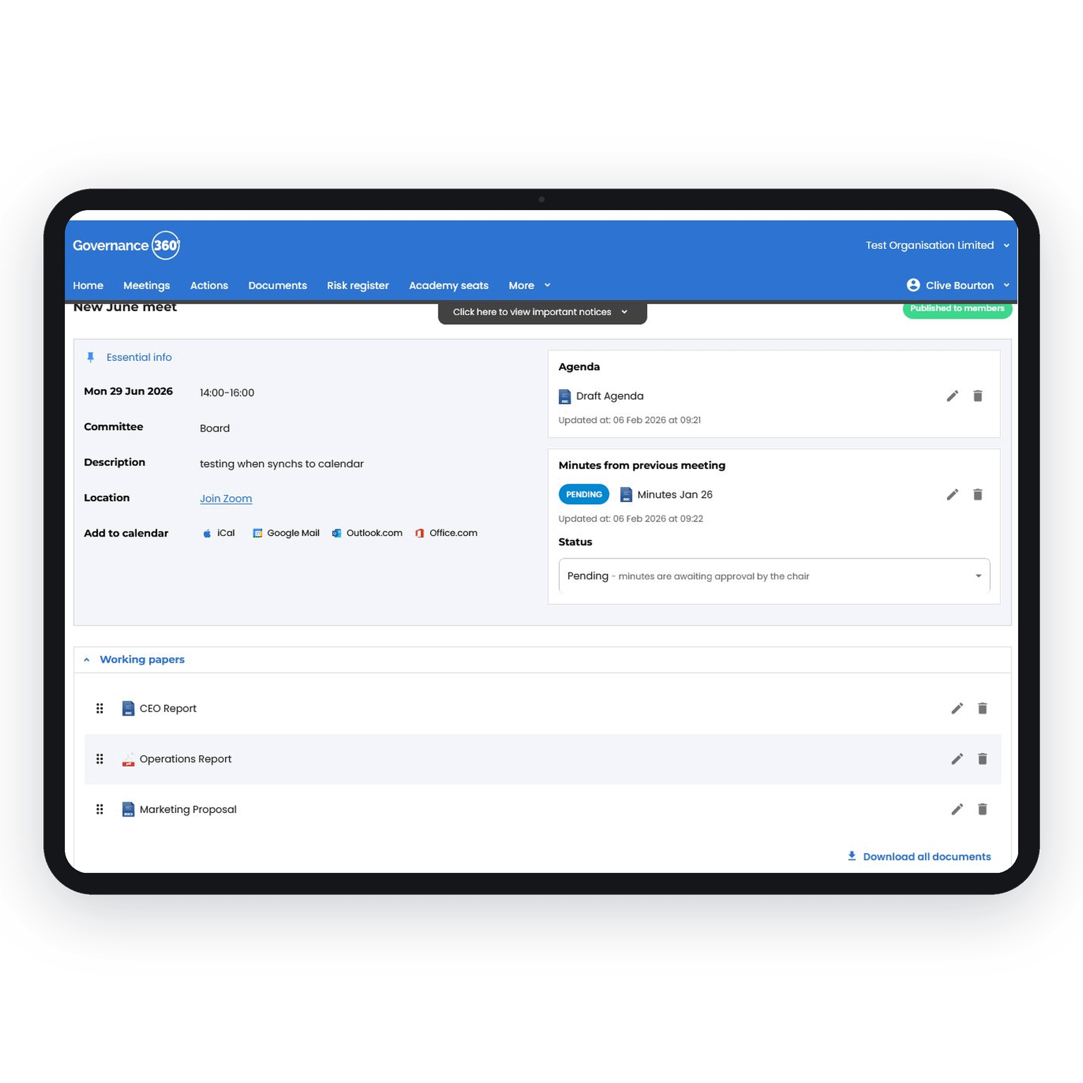 Board Meeting Portal